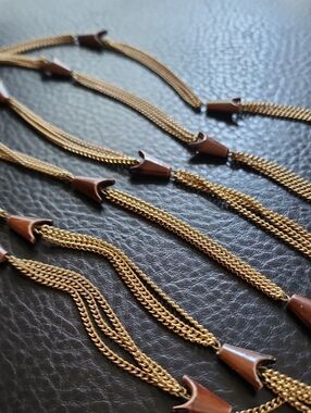 VTG Gold Multi-Strand Chain Necklace with Brown Accents